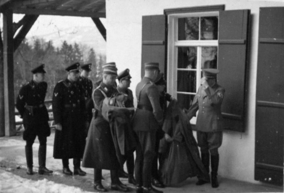 Adolf Hitler leaves hotel Platterhof after the meeting with SA and HJ leaders